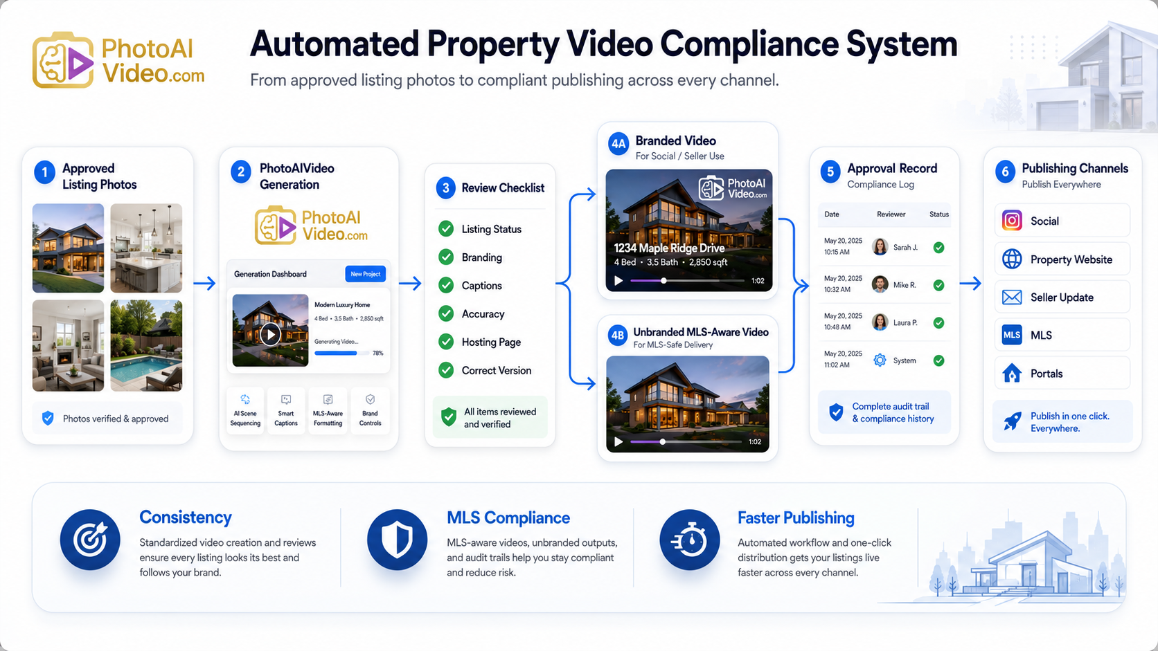 Compliance-ready automated property video system for real estate listings