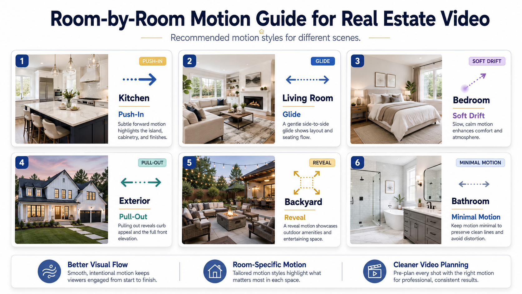 AI video motion types for different real estate listing photo rooms