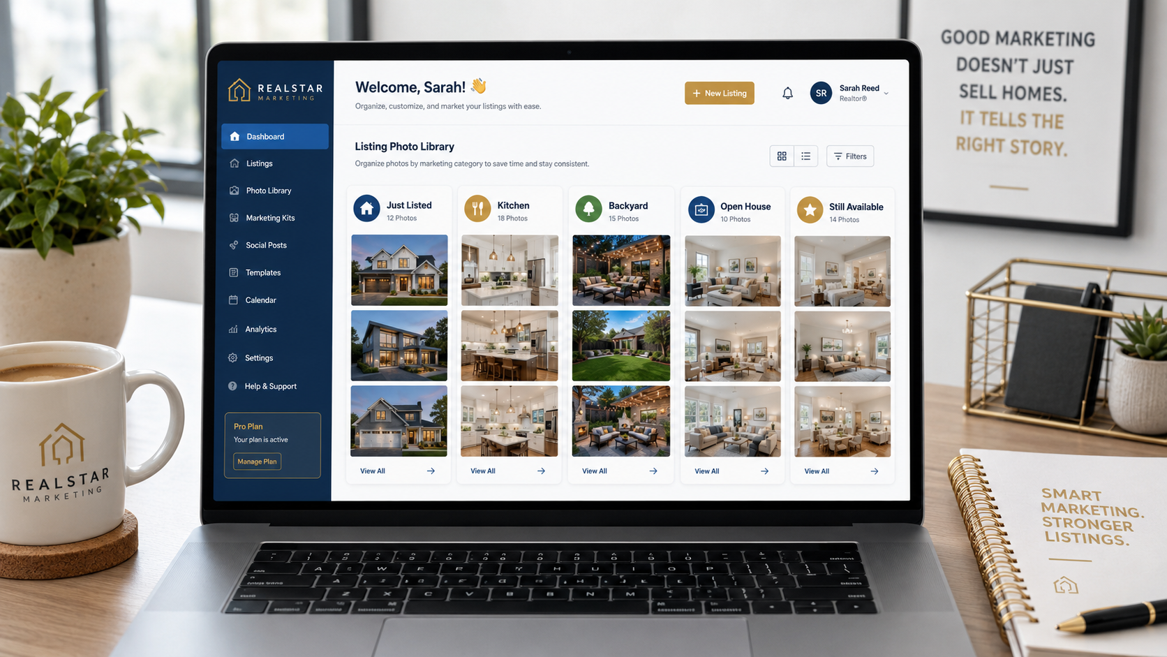 Listing photo source gallery organized by vertical short type for real estate video repurposing