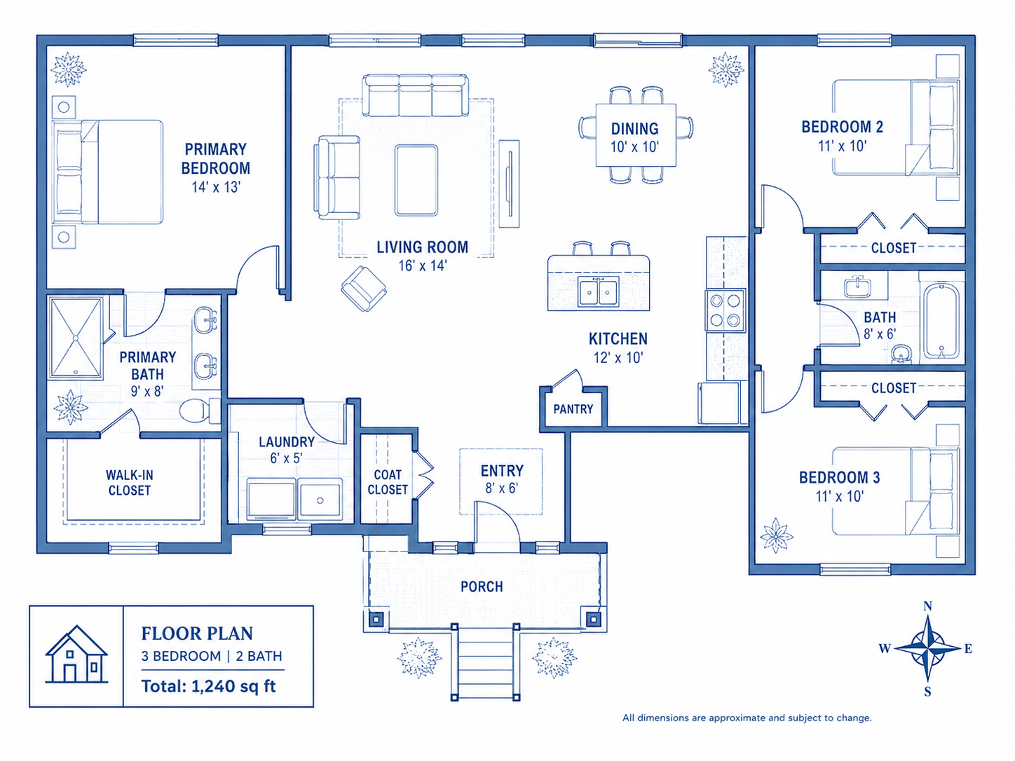 Example of a to-scale floor plan with room dimensions used in a real estate listing presentation