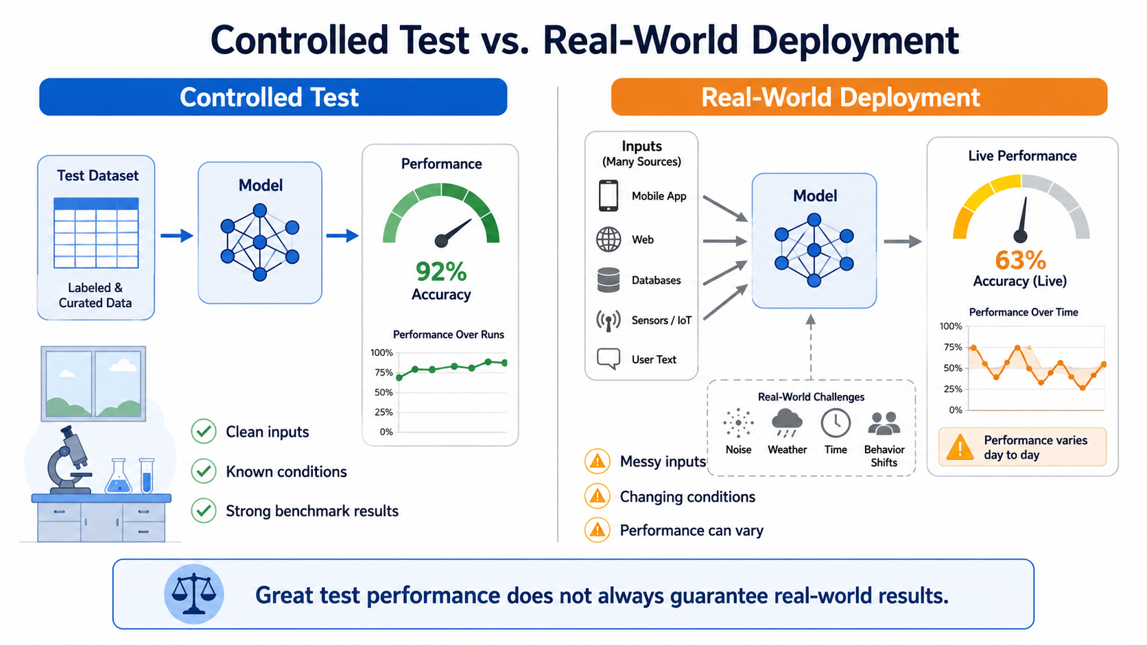 Comparison showing model accuracy before and after training on real-world, human-verified data