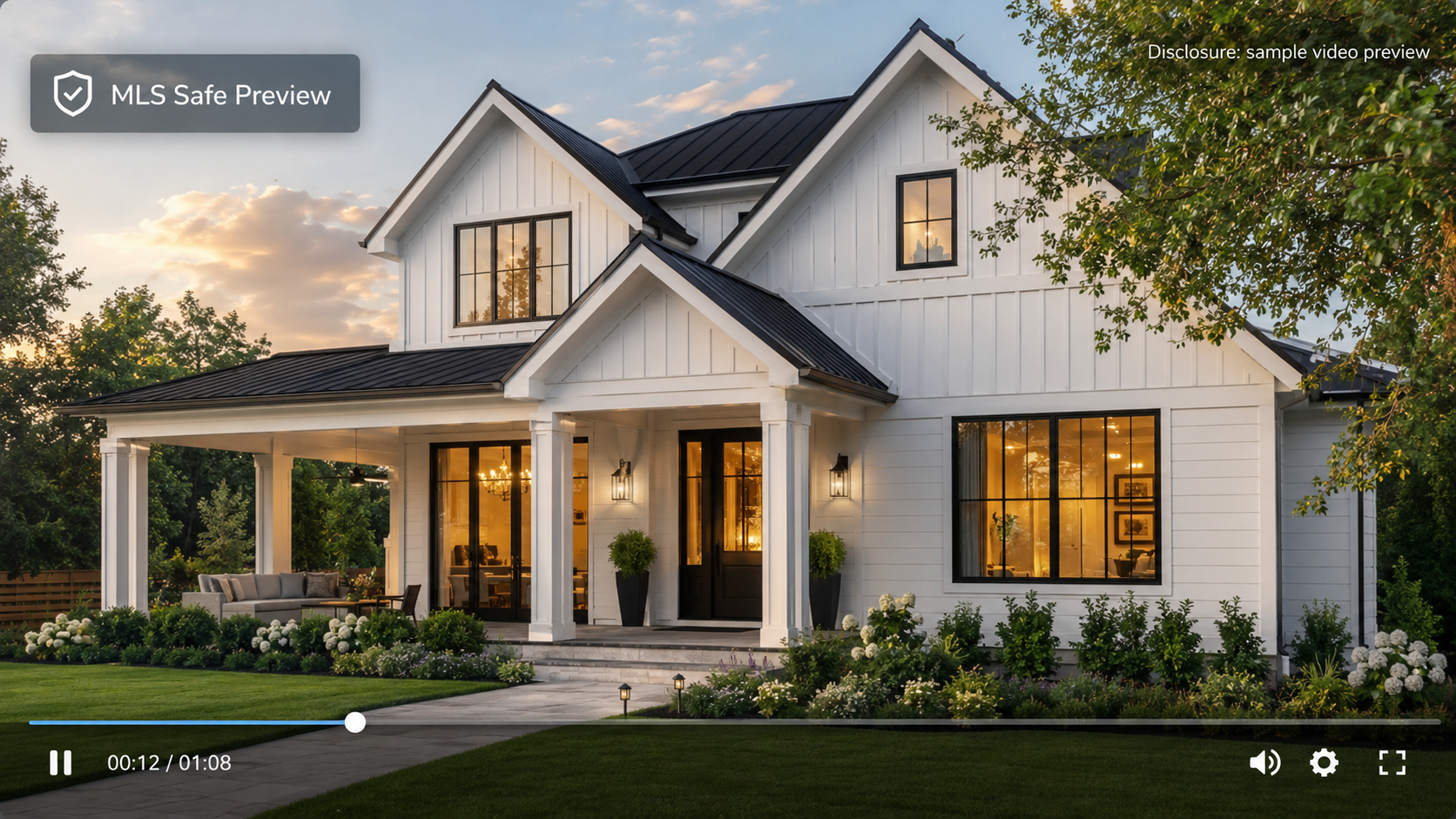 Example of MLS-compliant branding overlay on a real estate listing video