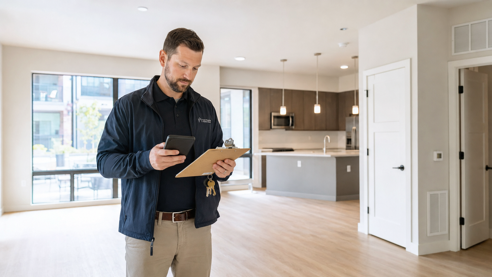 Property manager reviewing fast video turnaround for a vacant rental unit