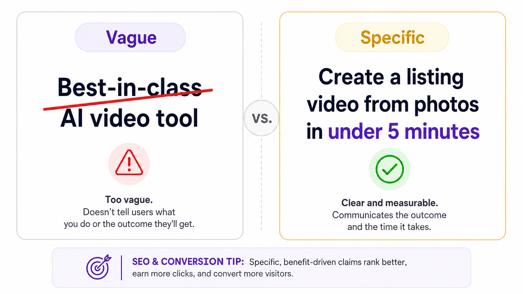 Comparison of vague versus specific claims found in software reviews