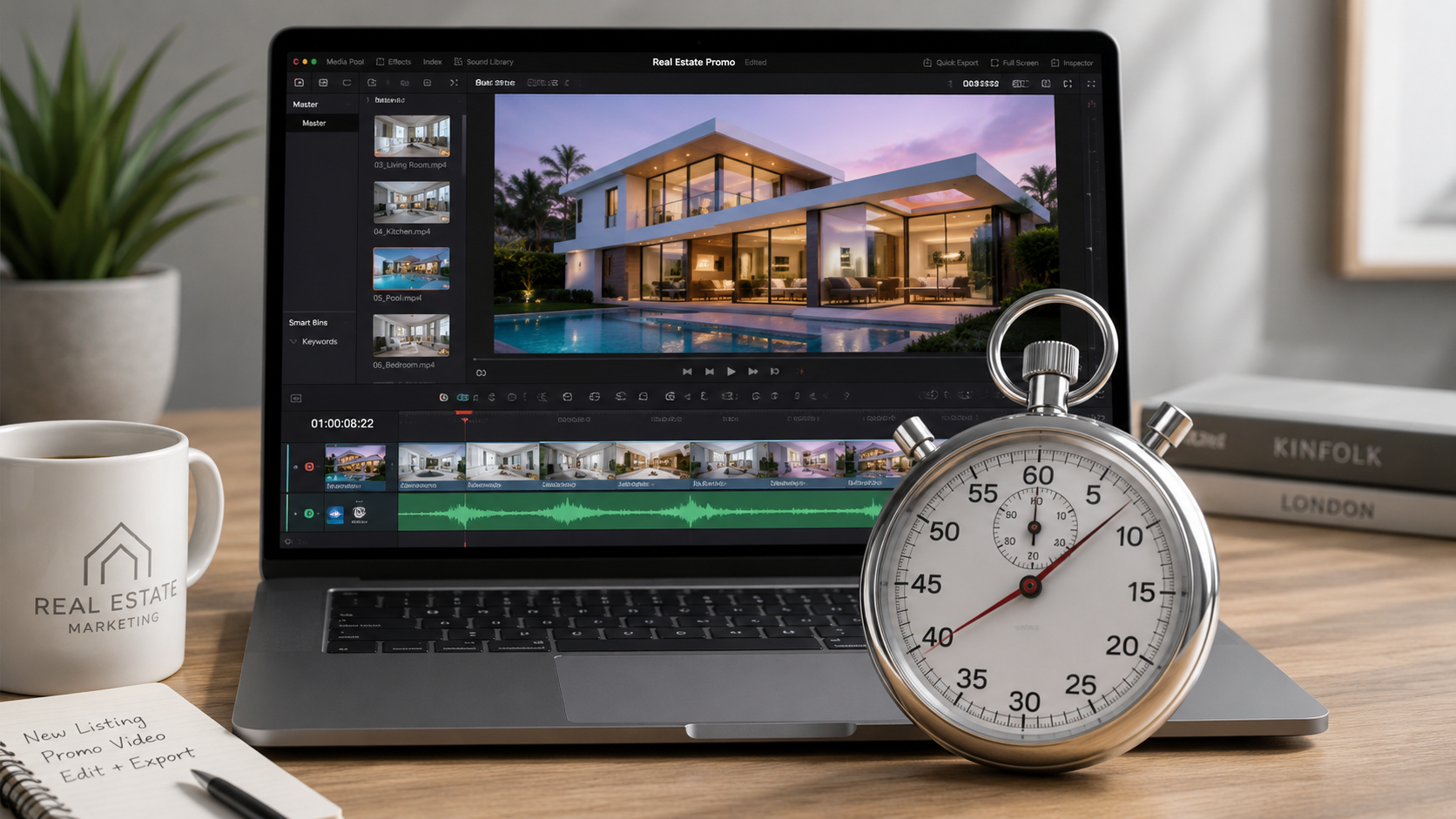 Timing a real estate listing video workflow from photo upload to export