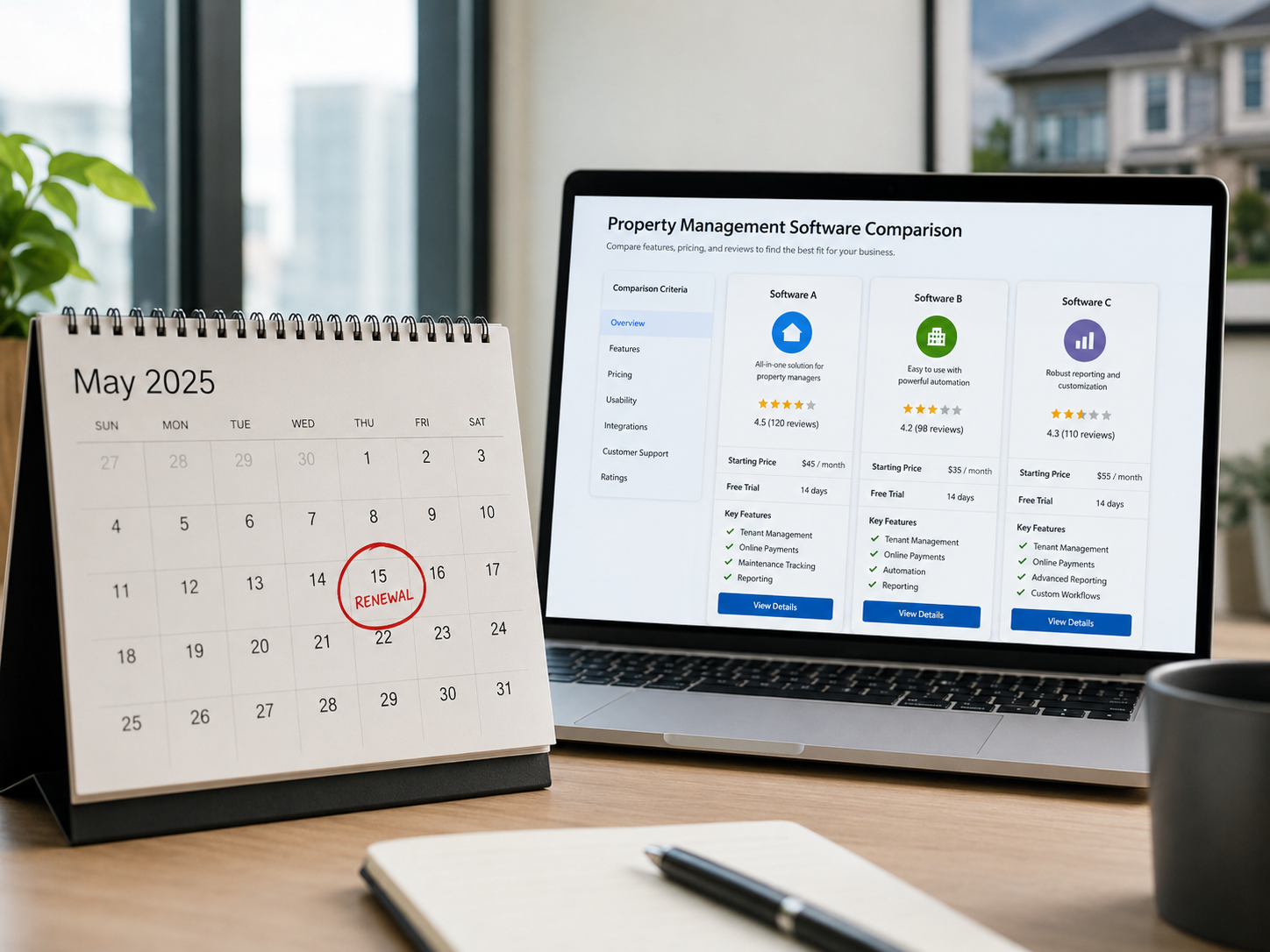 Calendar showing contract renewal timing for switching real estate software