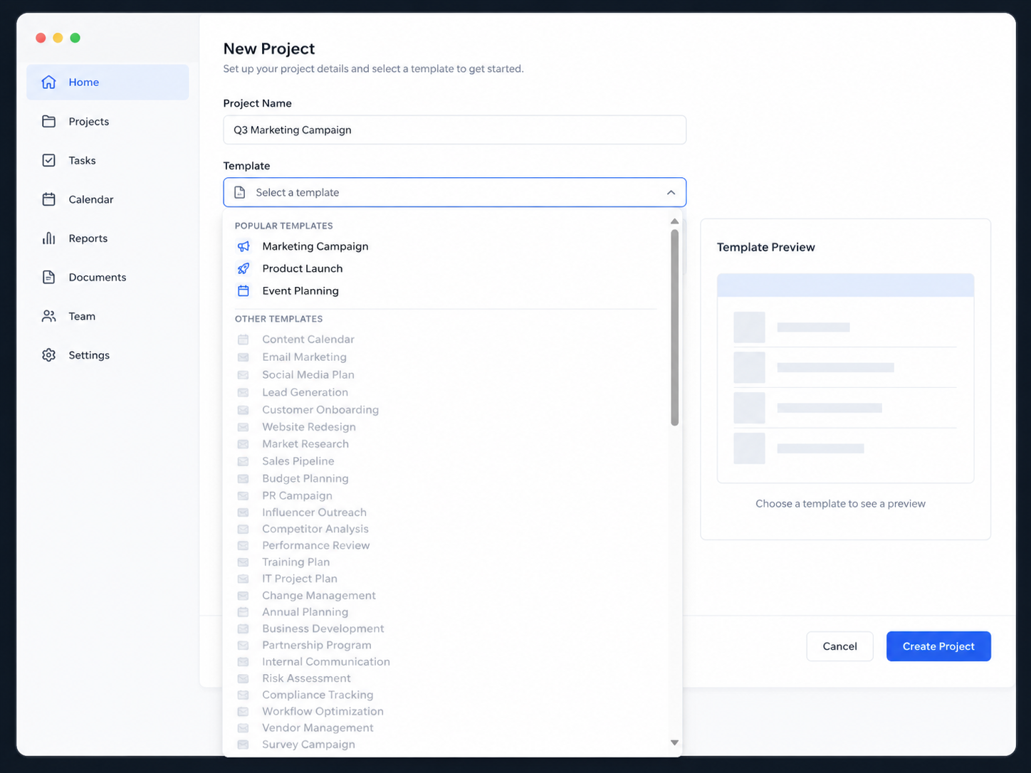Long list of unused video templates in real estate software dropdown menu