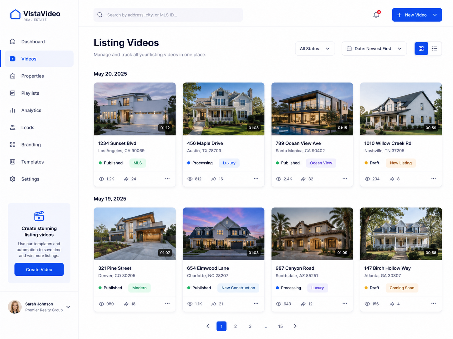 Organized, searchable library of real estate listing photos and videos by property and date