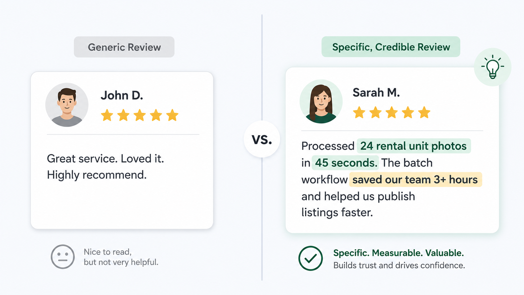 Comparison of a vague generic review versus a specific detailed review