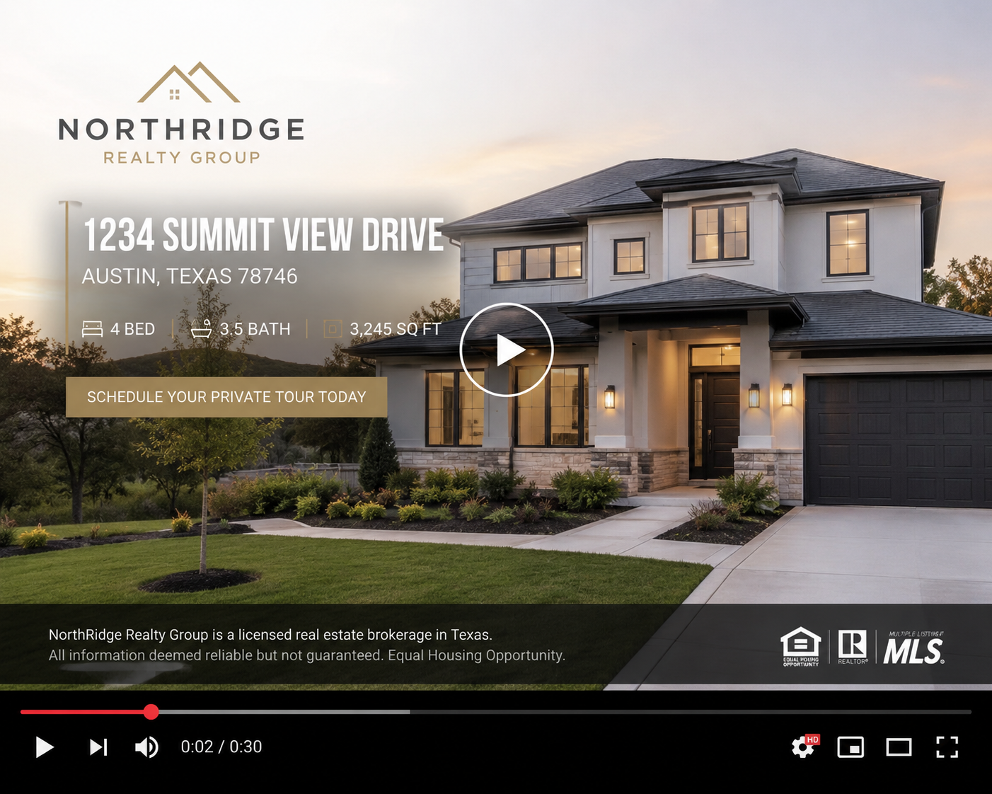 Example of MLS-required disclosure text overlaid on a real estate listing video frame