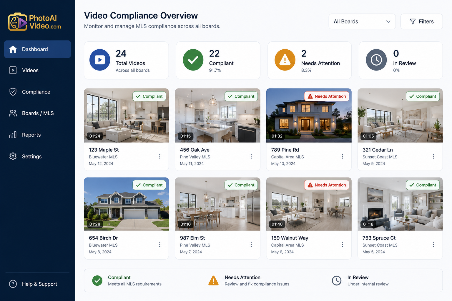 Illustration of a compliance officer auditing a batch of videos in a shared library for a recurring error