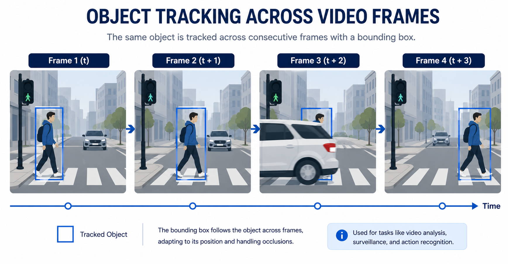 Diagram showing object tracking across frames in video annotation"