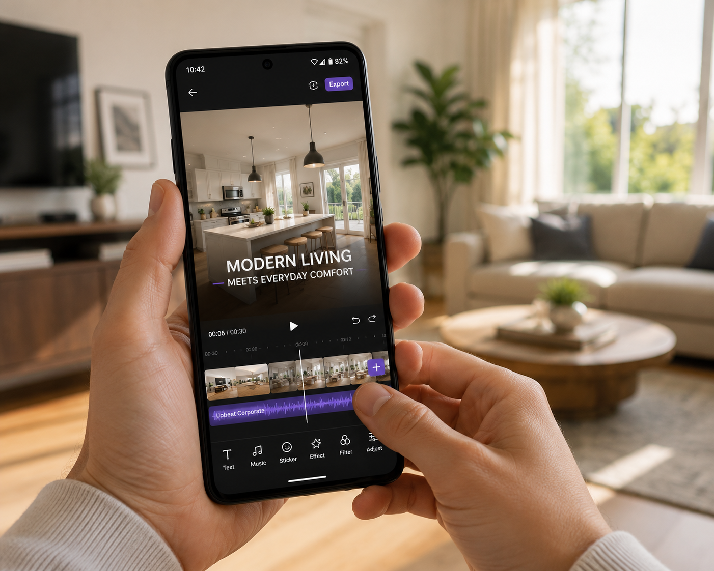 Editing a real estate video directly on an Android phone in a listing