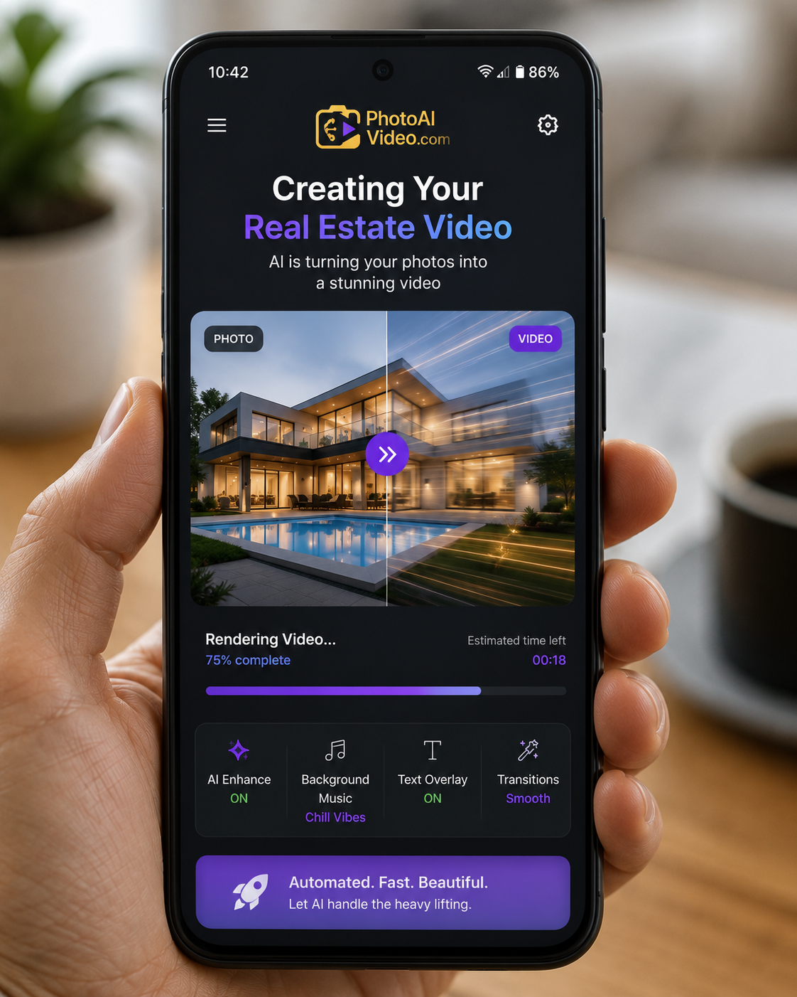 Real estate video creator app assembling a listing video automatically