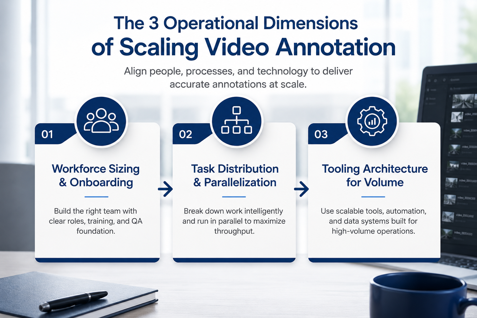 Diagram of the three operational dimensions of scaling video annotation at scale