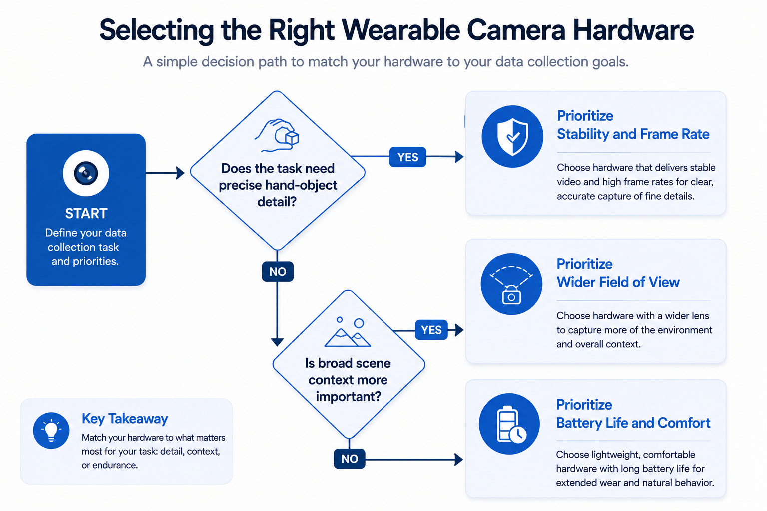 Flowchart for selecting wearable camera hardware for a specific data collection task