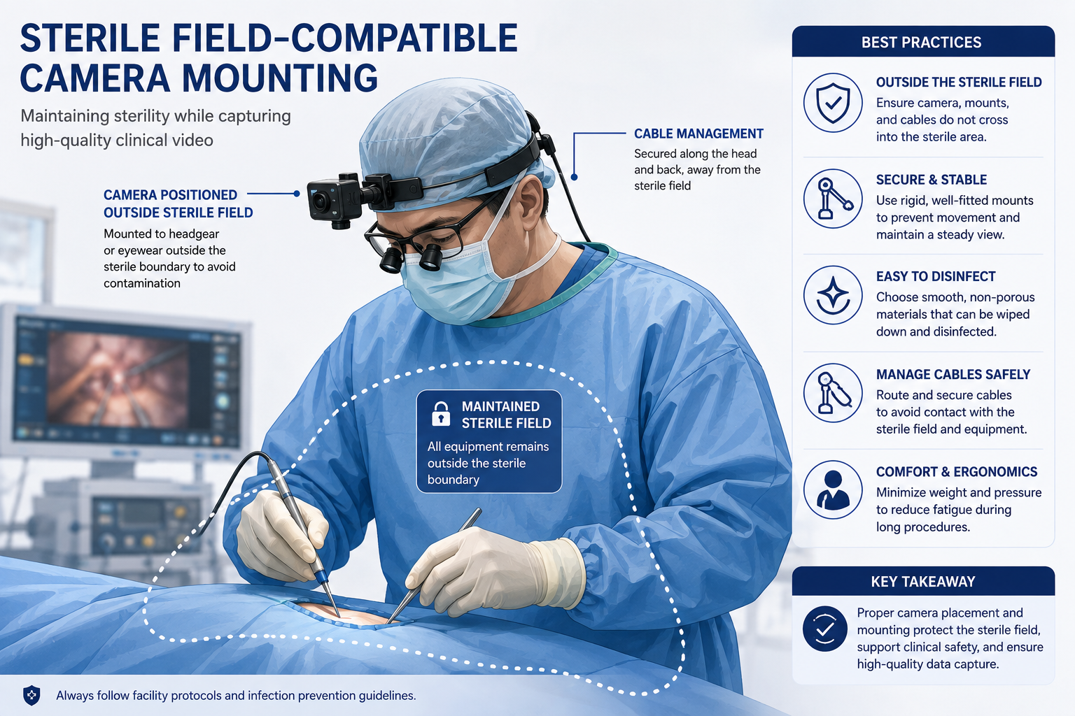 Illustration of sterile field compatible camera mounting for surgical POV data collection