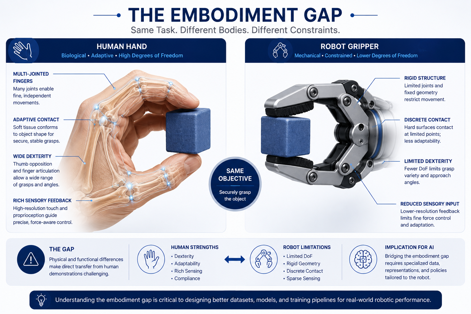 Illustration of the embodiment gap between a human hand and robot gripper in egocentric capture
