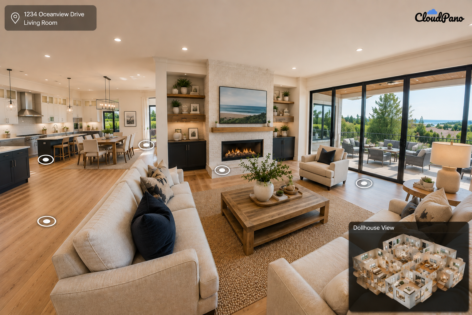 Professional 360° virtual tour of a bright living room on a realestate.com.au listing