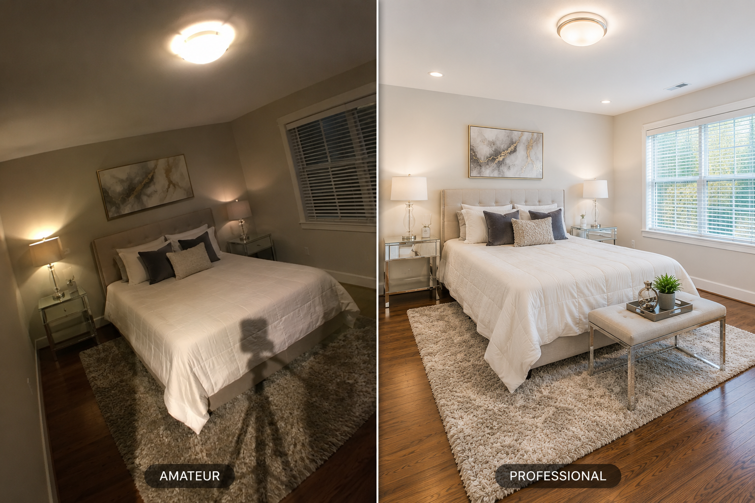 Side-by-side comparison of a professional versus amateur real estate virtual tour