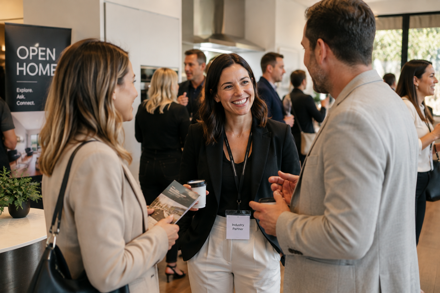 Photographer networking with real estate agents at a local industry event
