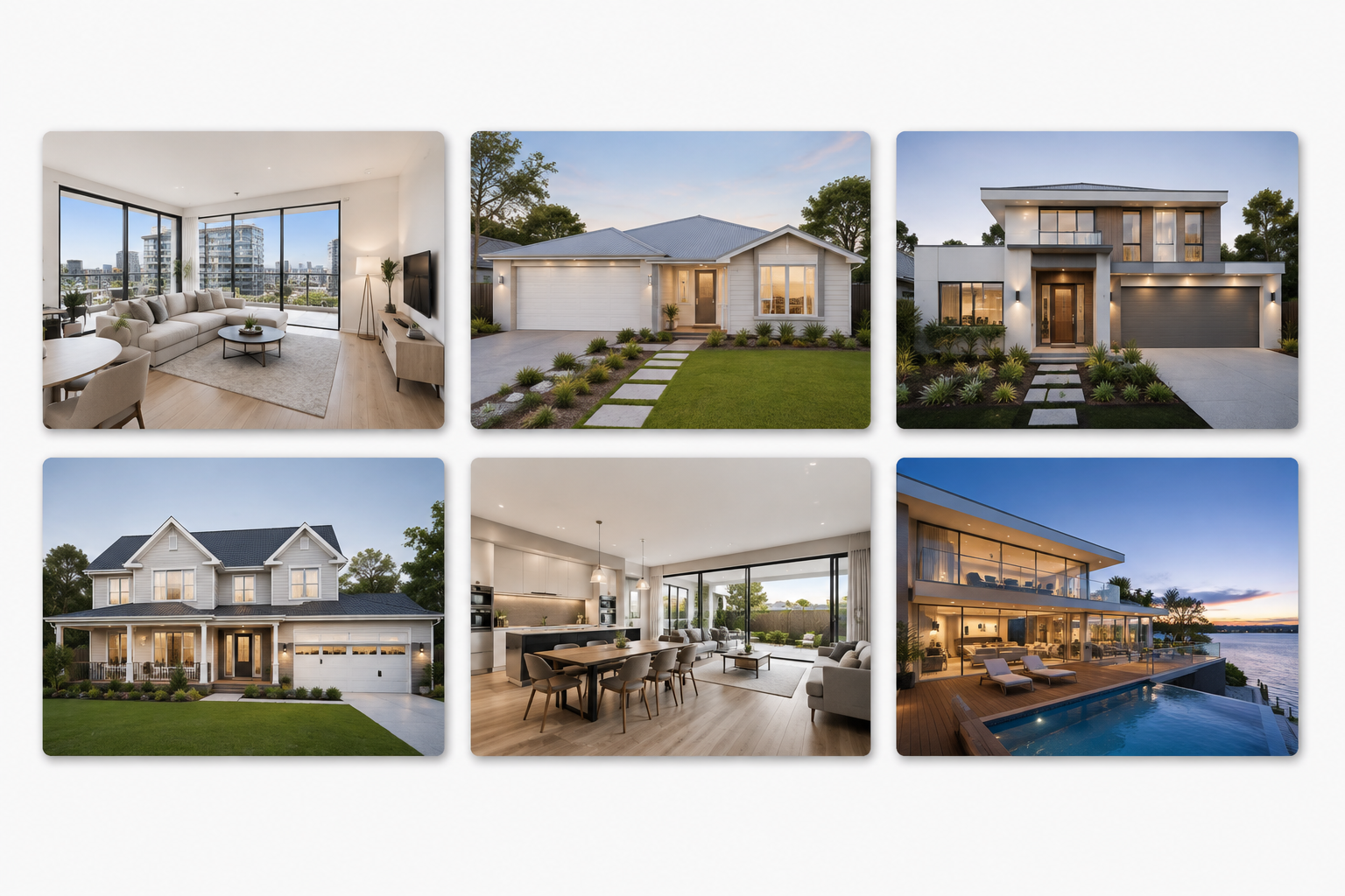 Grid layout showing how to build a real estate photography portfolio with varied property types