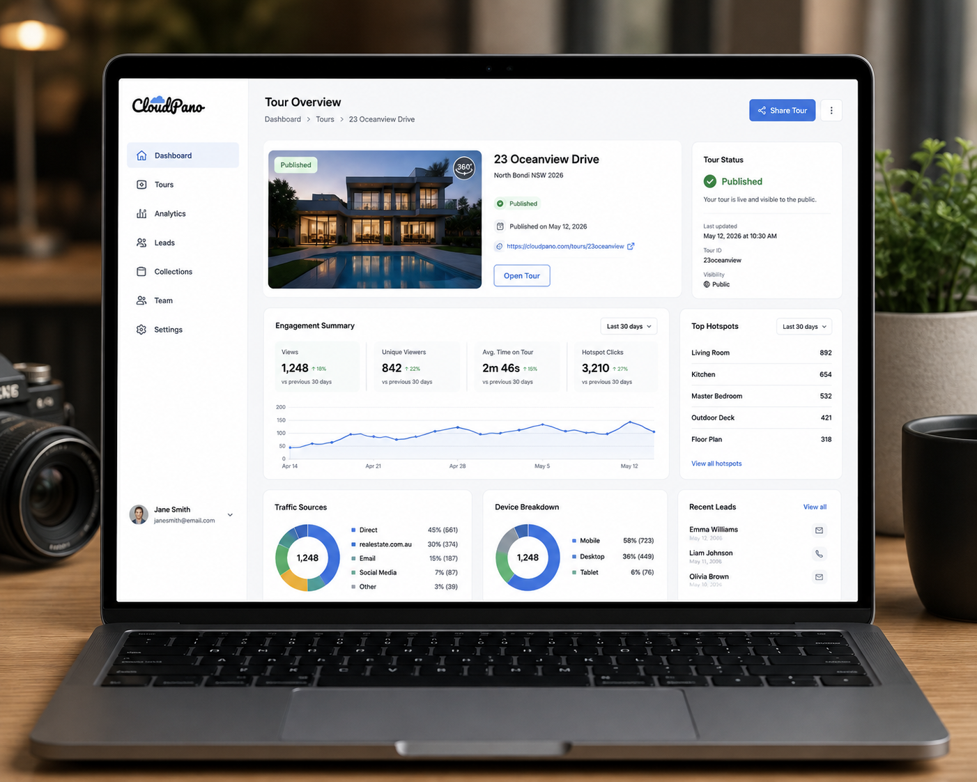 CloudPano dashboard supporting the realestate.com.au virtual tour guide publishing workflow