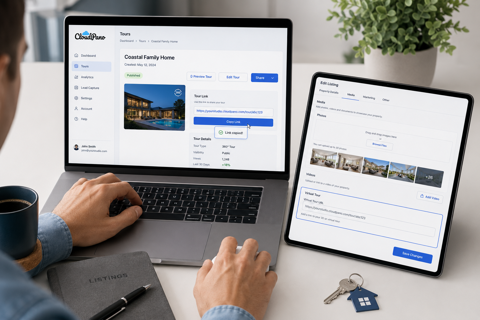 Step-by-step process of adding a virtual tour link to a realestate.com.au property listing.