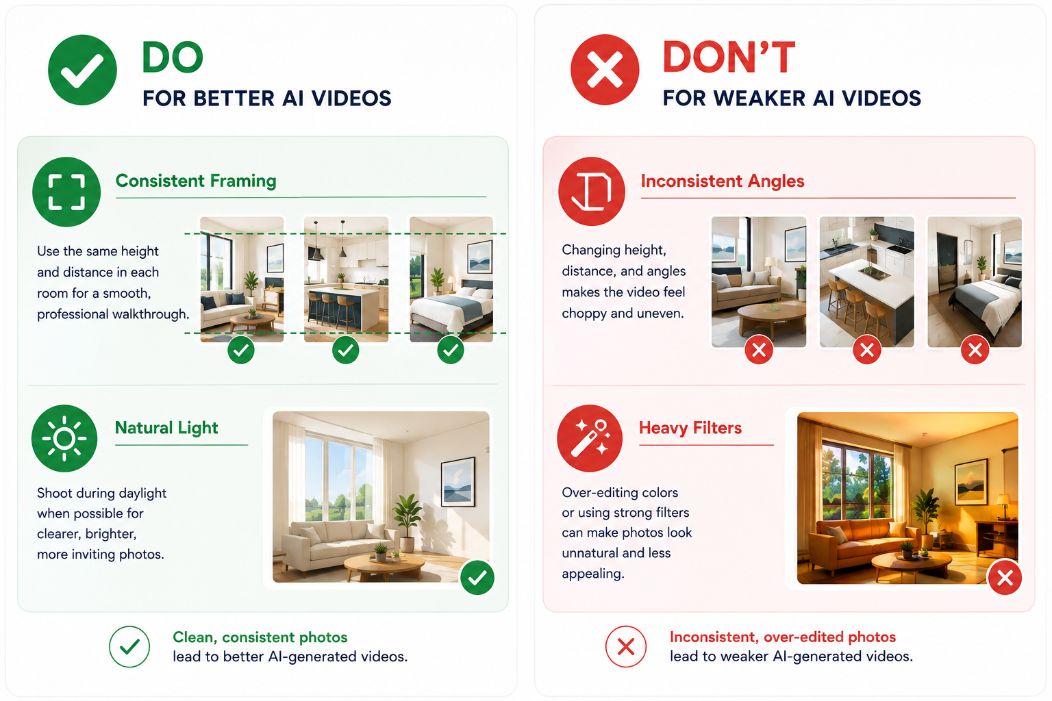 Do's and don'ts graphic for shooting real estate listing photos on a Pixel phone