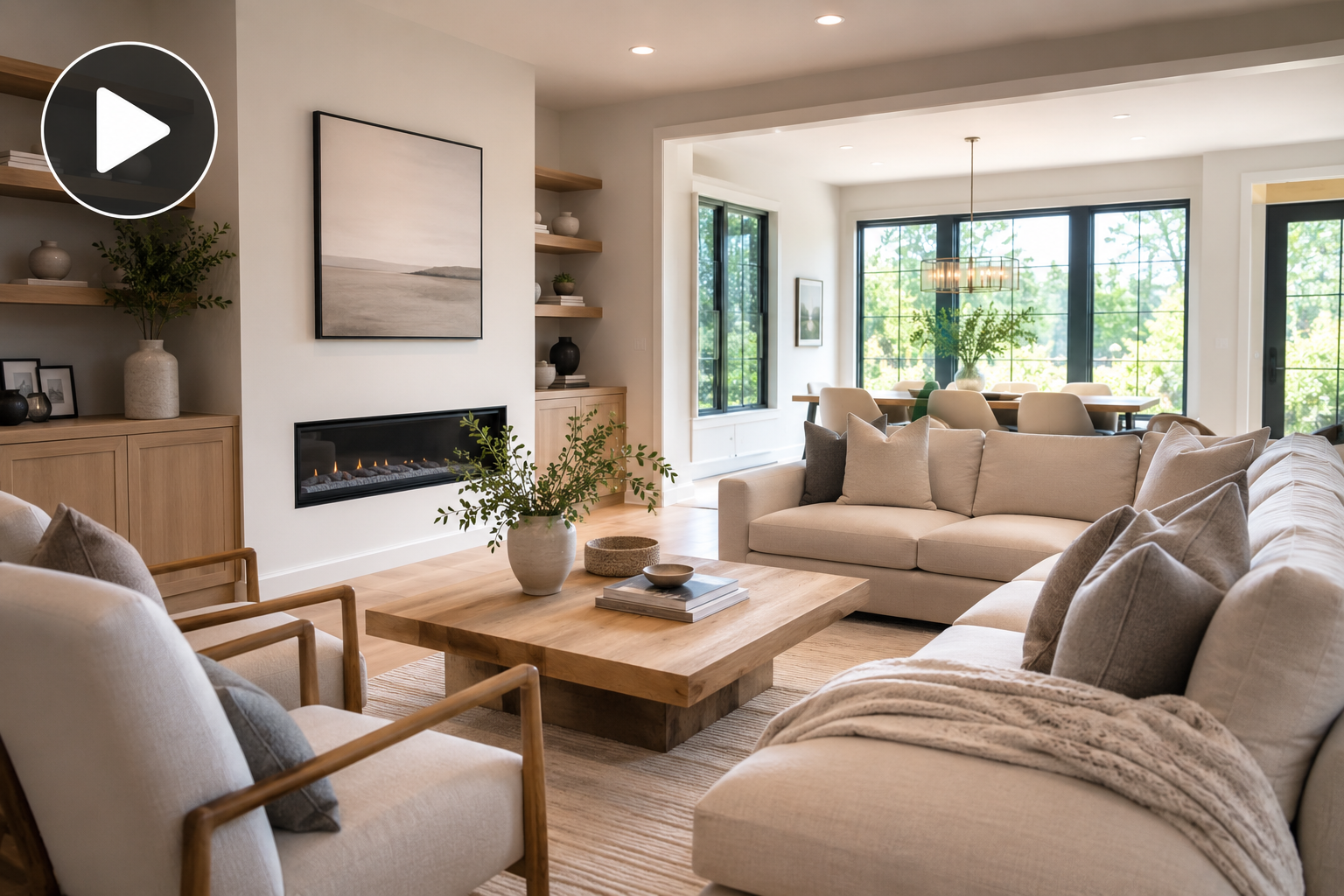 Cinematic real estate listing walkthrough video shot inside a modern home