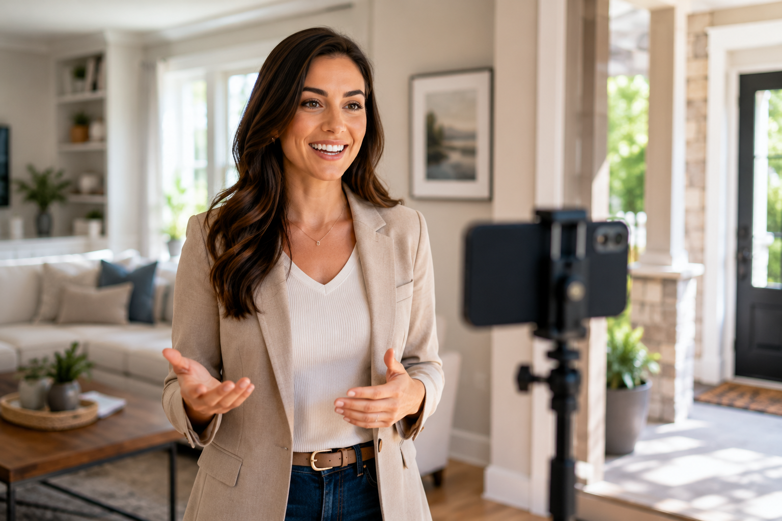 Real estate agent recording a personal branding introduction video
