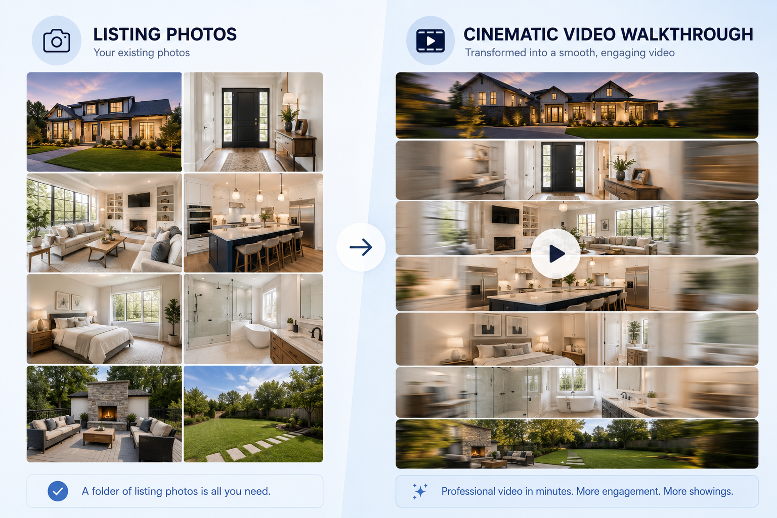 AI video generator turning real estate listing photos into a walkthrough video