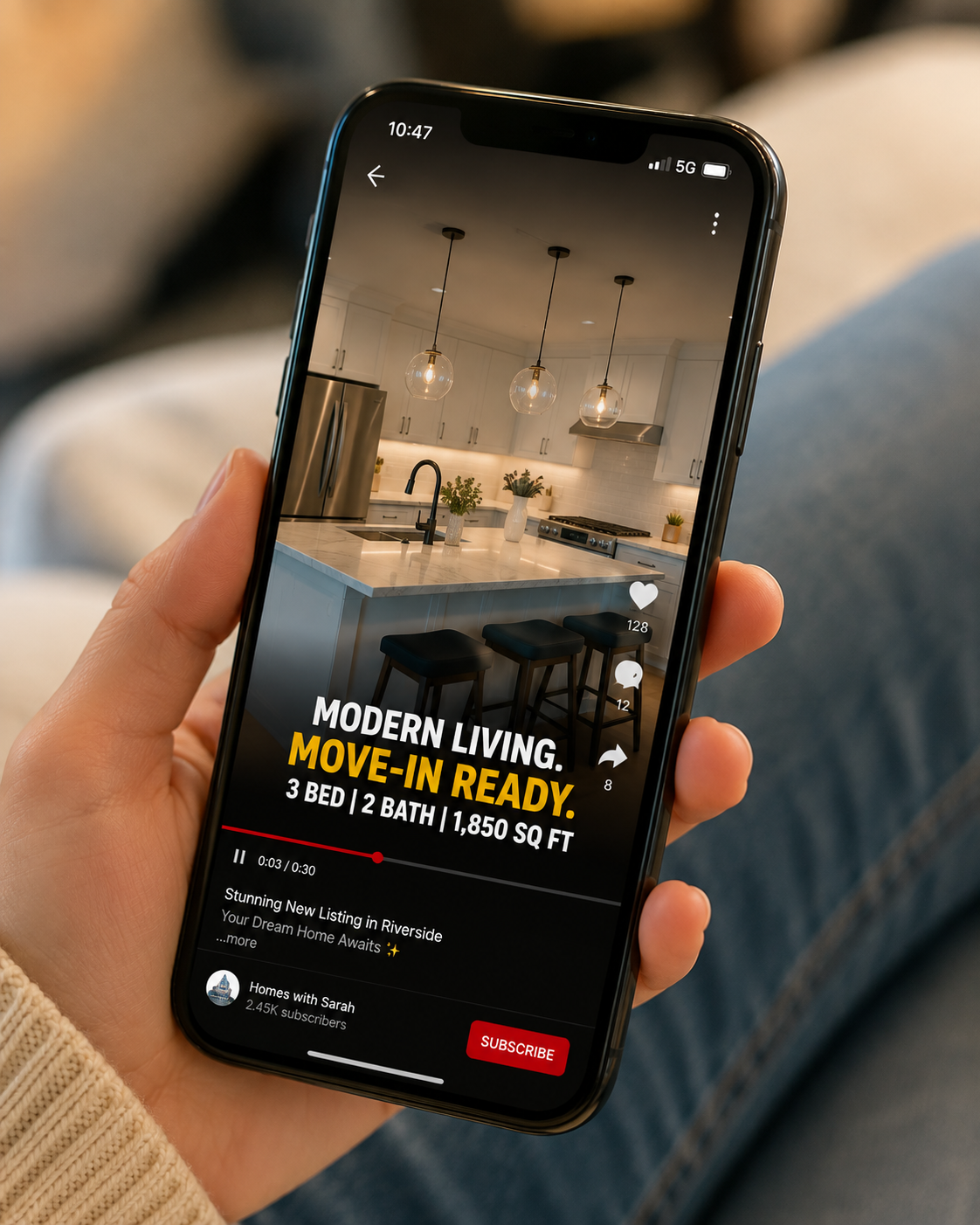 Infographic comparing ideal real estate video length across TikTok, Instagram, Facebook, and YouTube