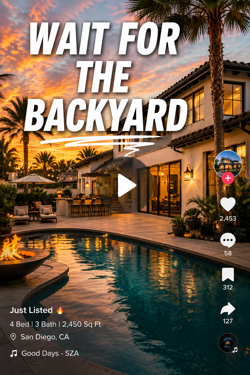 Example of a scroll-stopping text overlay hook on a short-form real estate listing video