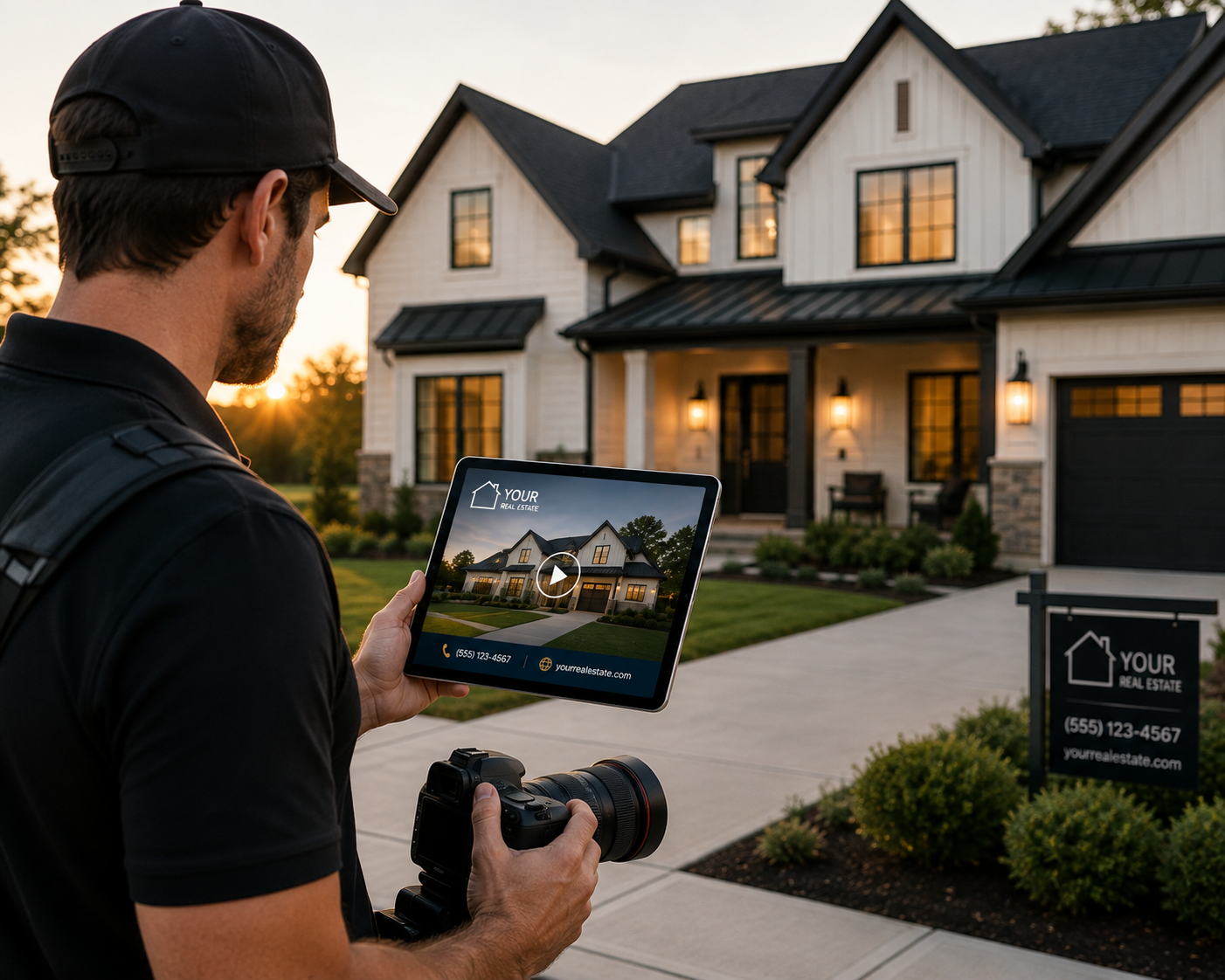 Real estate photographer delivering white-label video output alongside listing photos using a video creator