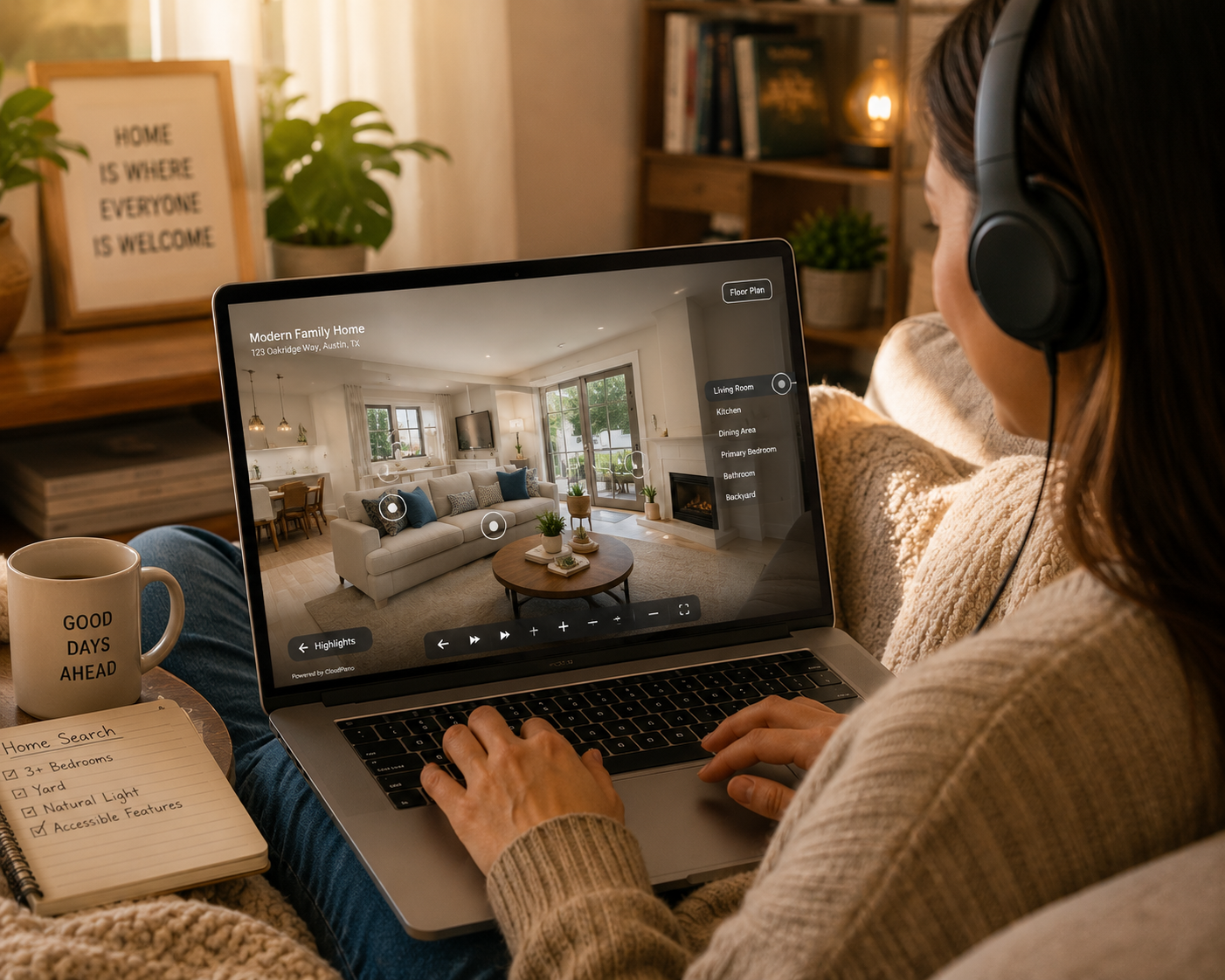 Home buyer using a screen reader to navigate a real estate virtual tour