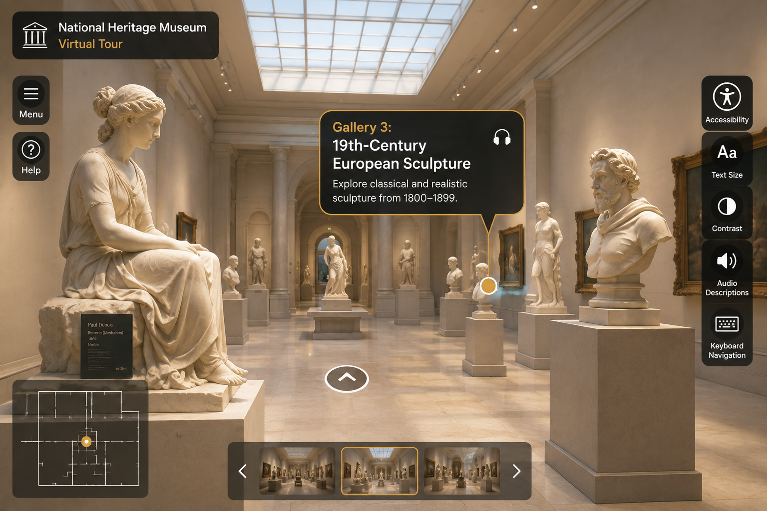 Example of descriptive gallery labeling in a museum virtual tour for screen reader users