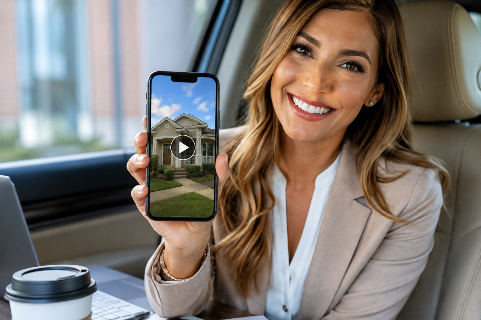 Real estate agent reviewing a finished property video on a smartphone