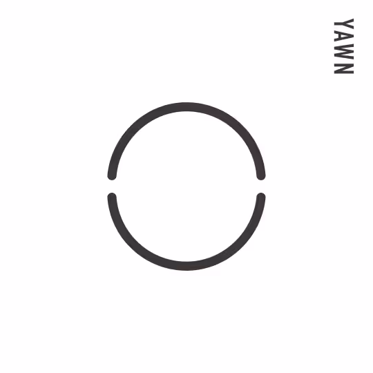 Minimalist open circle icon representing a yawn, with the word 'YAWN' vertically aligned on the right.