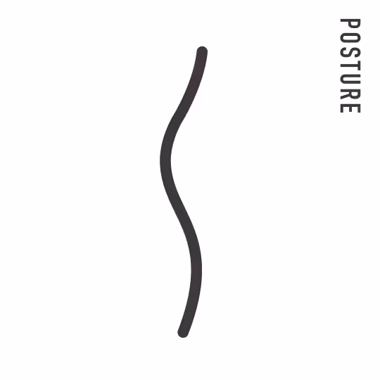 Simple black wavy vertical line symbolizing posture with the word POSTURE written vertically on the right side.