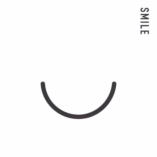 Minimalist black curved line resembling a smile with the word 'SMILE' vertically aligned on the right side on a white background.