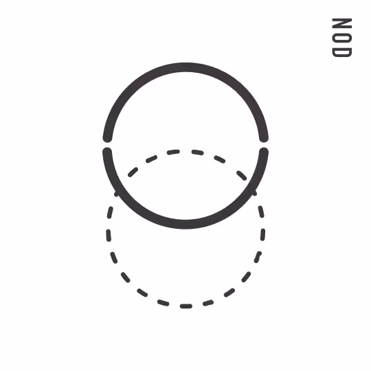 Two overlapping circles with solid and dashed outlines illustrating the nod motion.