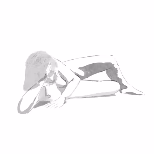 Black-and-white artistic sketch of a reclining woman resting her head on her hand.