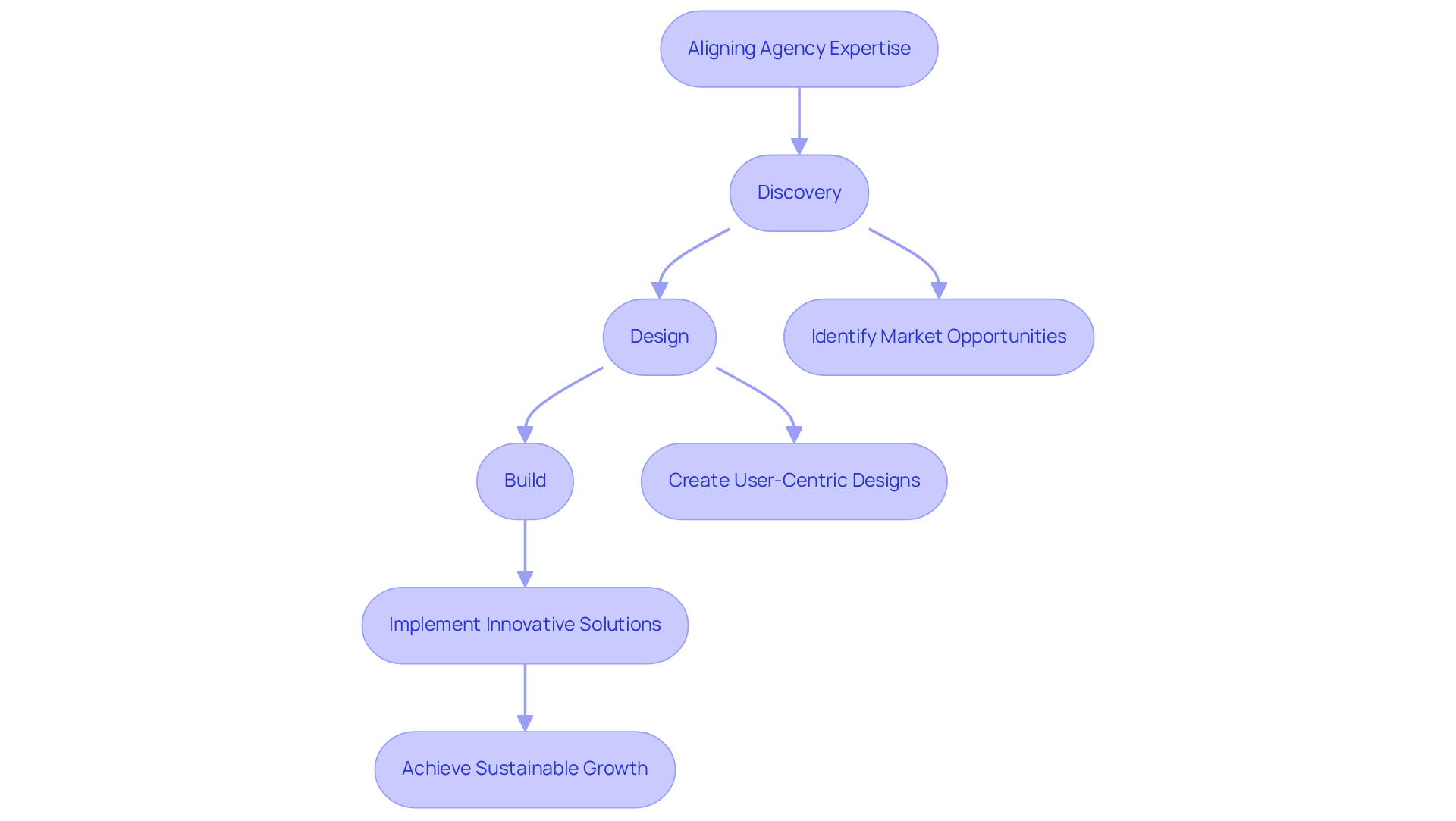Each box represents a key step in the process: start with aligning expertise, continue through discovery, design, and build phases, and see how they connect to achieve sustainable growth.