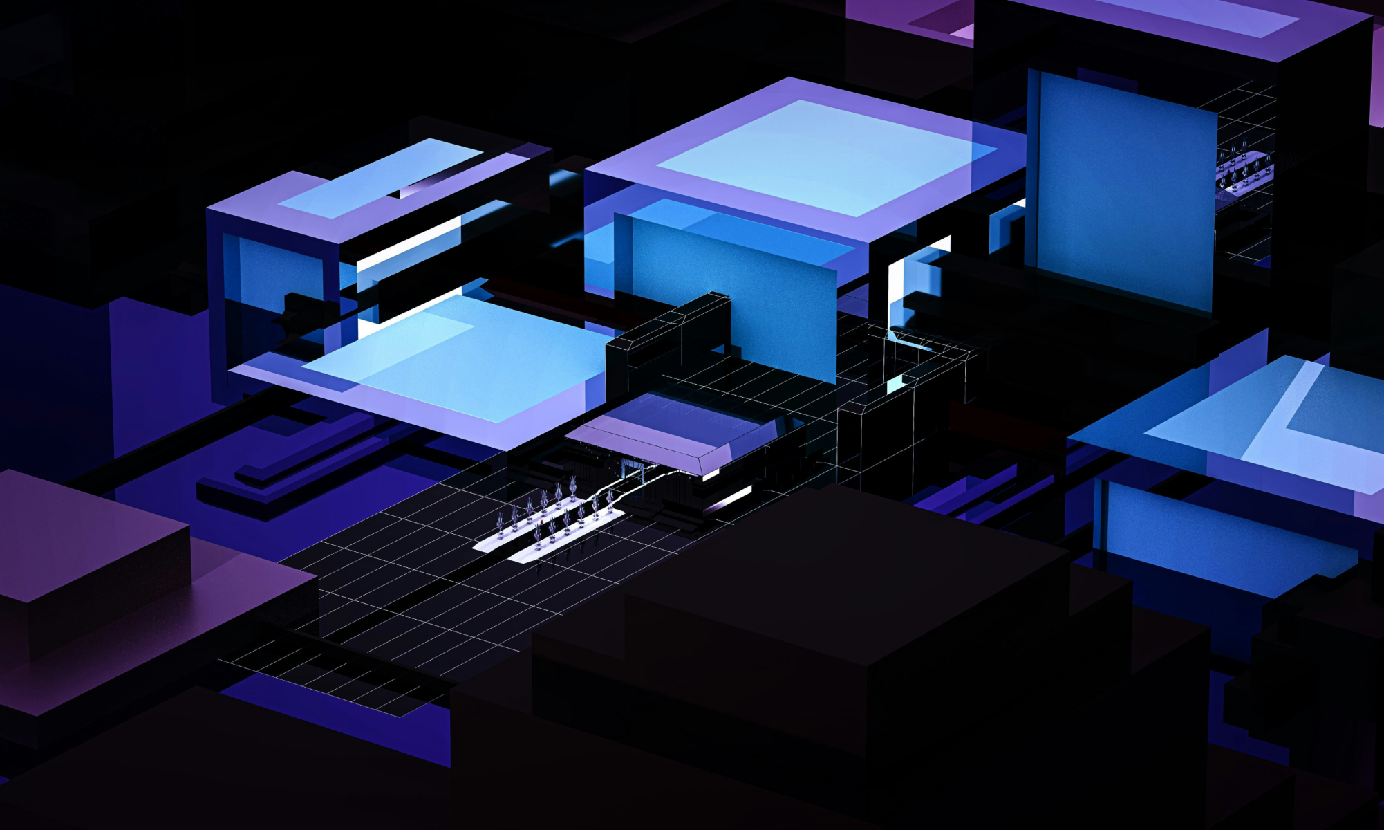 Illustration showing a modern financial platform with AI-driven decisions, continuous data flows and dynamic movement of assets across multiple sources.