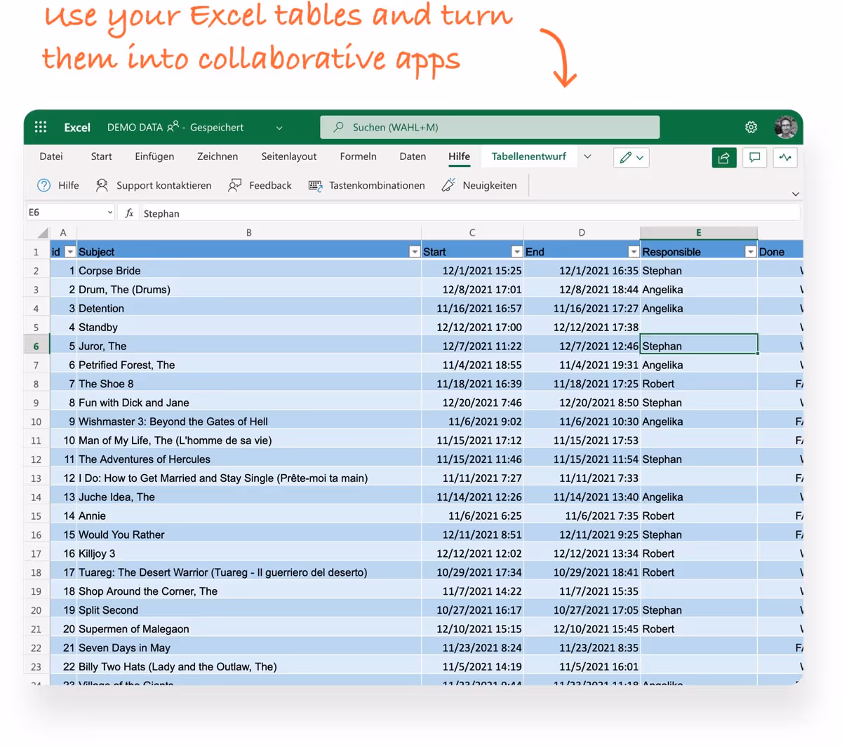 co-author Excel on mobile