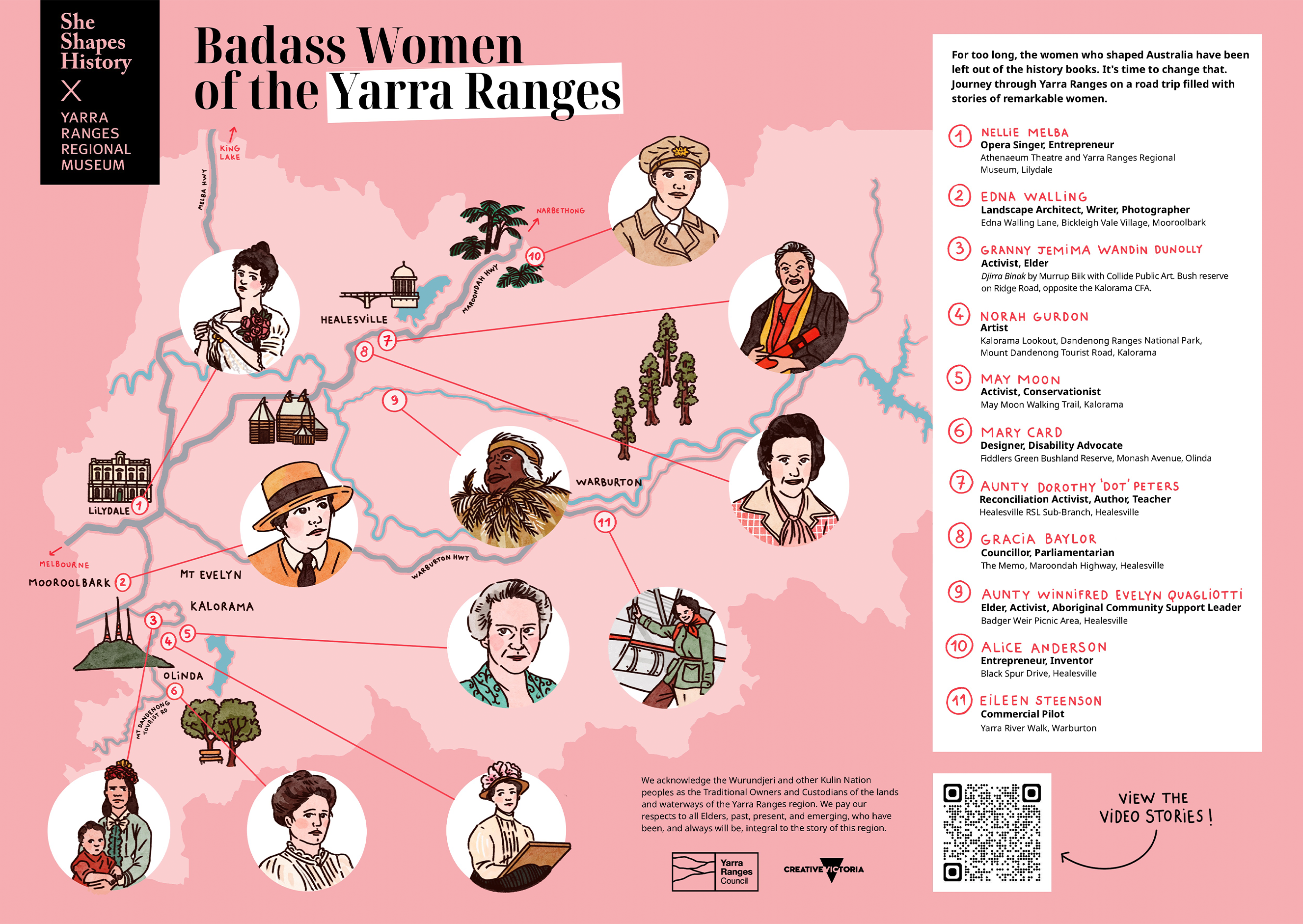 A full map of the Yarra Ranges, showing the locations of 11 remarkable local women