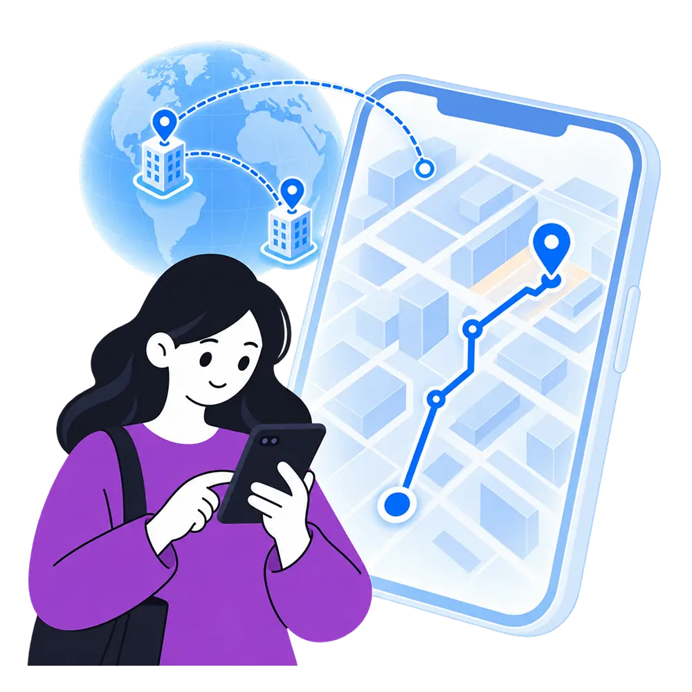 Two-layer navigation combining global route planning with local indoor wayfinding