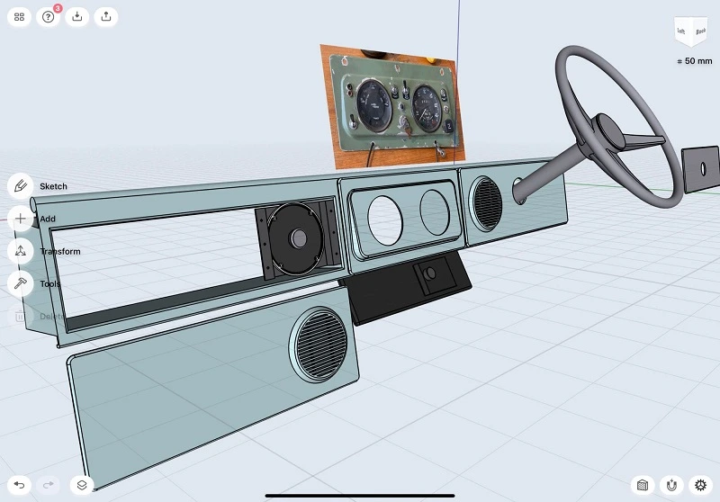 3D model of a Land Rover dashboard in Shapr3D