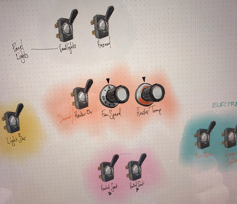 Land Rover 4x4 dashboard switch design concepts in Concepts App